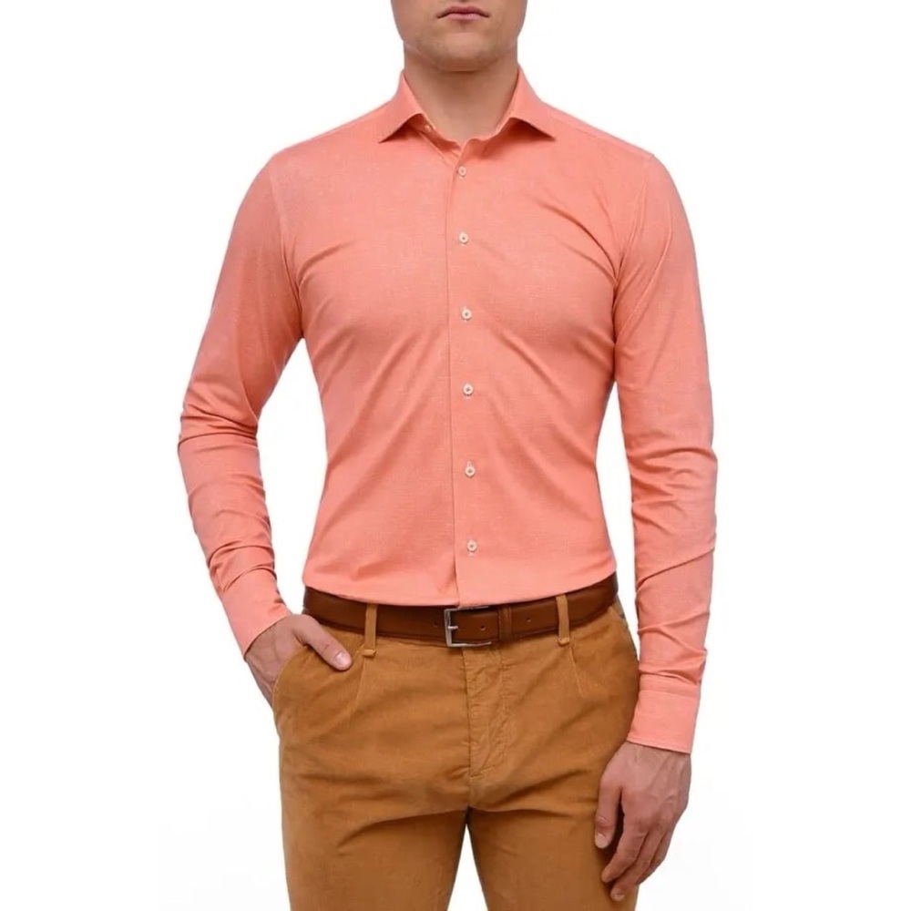 Emanuel Berg Button Up Long Sleeve Shirt Men’s M/L Peach Modern Fit 4flex Knit